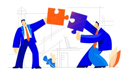 Business people holding up puzzle pieces. Business concept illustration 