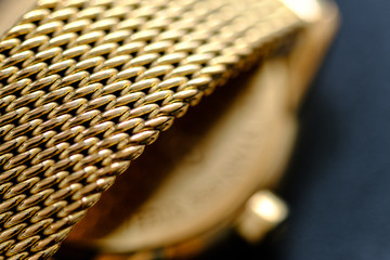 gold color Macro view of metal watch strap