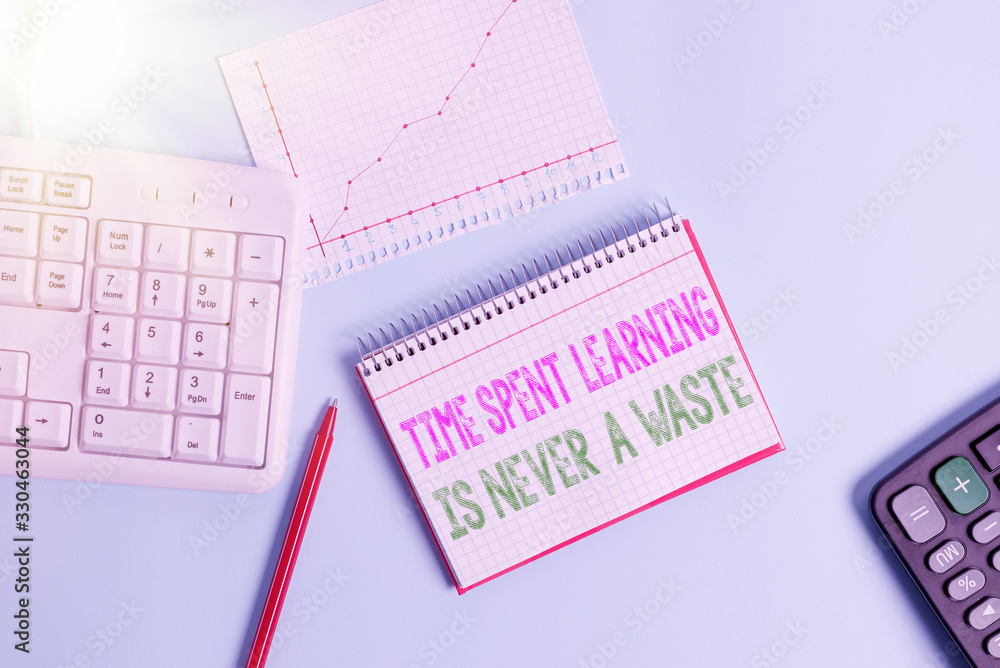 Poster text sign showing time spent learning is never a waste. business photo text education has no end kee