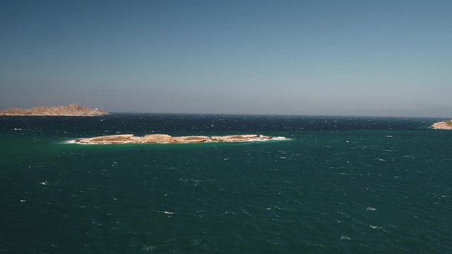 Paros Greece Island, Naousa Meltemi strong wind sunny aerial shot