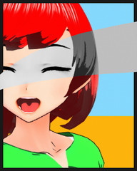 Anime Girl Cartoon Character Japanese Girl with Comic Effect with a smile and Background it's Anime Manga Girl from Japan