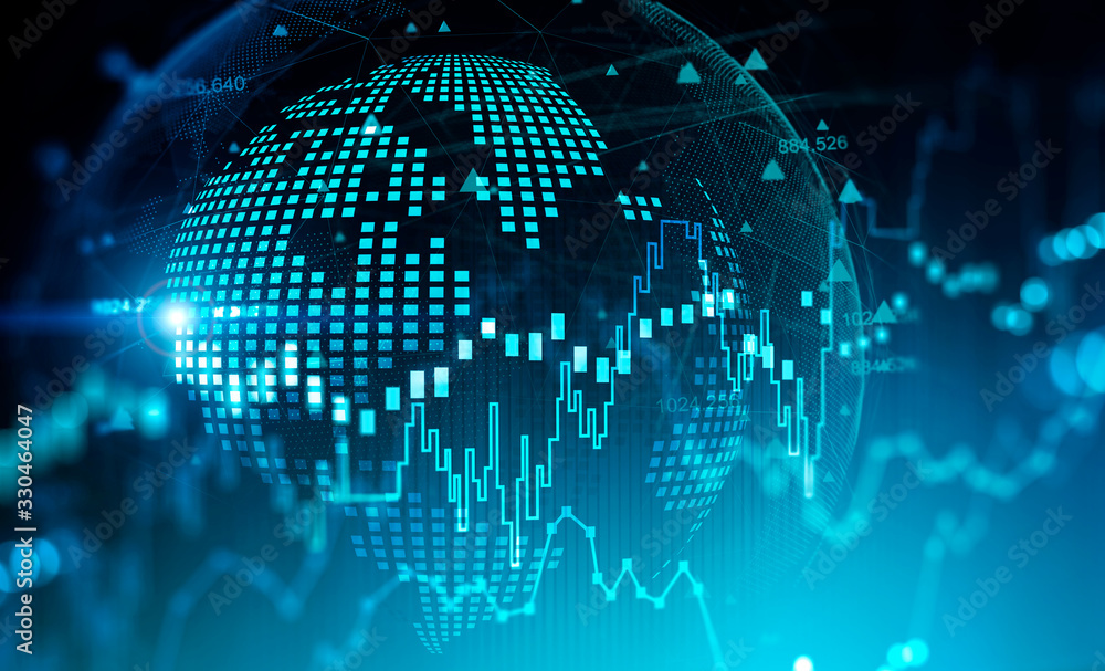 Poster digital graph and planet hologram background