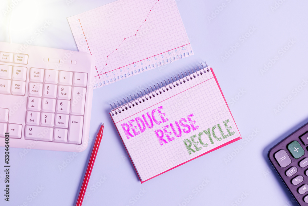 Fototapete text sign showing reduce reuse recycle. business photo text environmentallyresponsible consumer beha