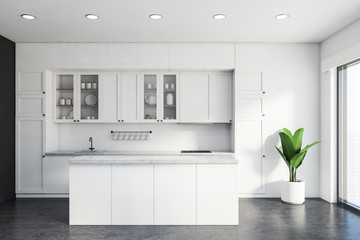 Luxury white kitchen interior with island