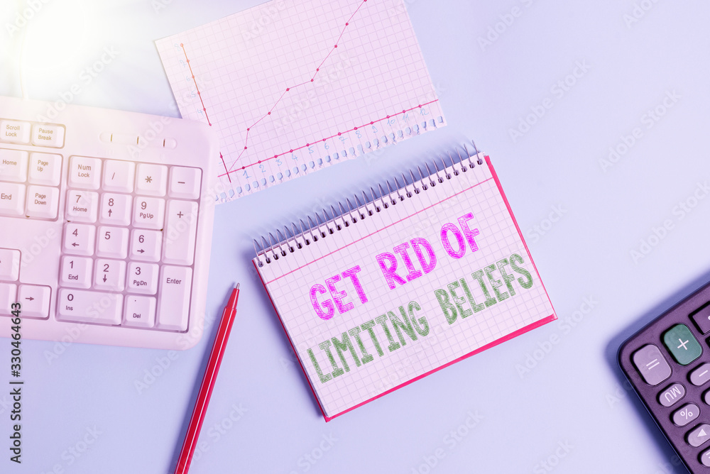 Poster text sign showing get rid of limiting beliefs. business photo text remove negative beliefs and think