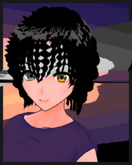 Anime Girl Cartoon Character Japanese Girl with Comic Effect with a smile and Background it's Anime Manga Girl from Japan