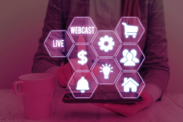 Writing note showing Live Webcast. Business concept for the process of video broadcasting live over the internet