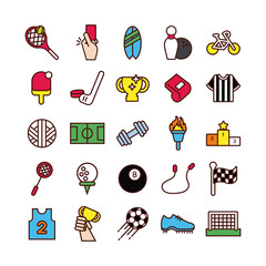 bundle of sports set line and fill icons