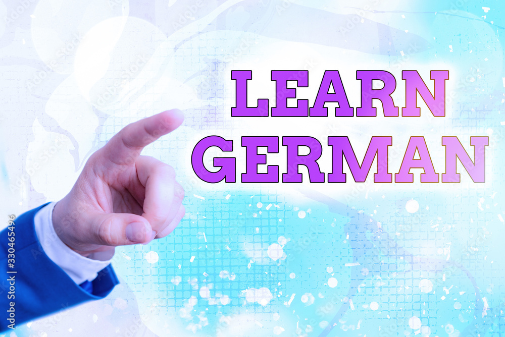 Poster writing note showing learn german. business concept for get knowledge or skill in speaking and writi