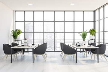 Panoramic white dining room or cafe interior