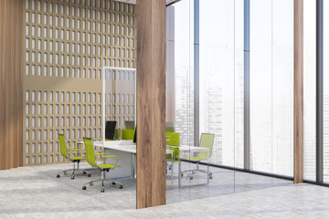 Wooden panoramic open space office corner
