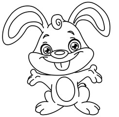 Outlined happy bunny. Vector line art illustration coloring page.