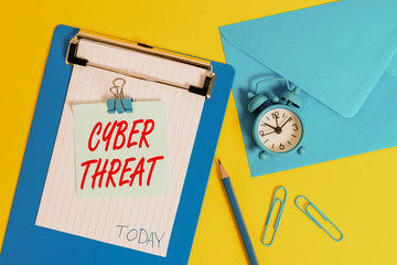 Writing note showing Cyber Threat. Business concept for has a potential to cause serious harm to a...