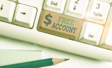 Word writing text Free Account. Business photo showcasing signing up demonstratingal information or...