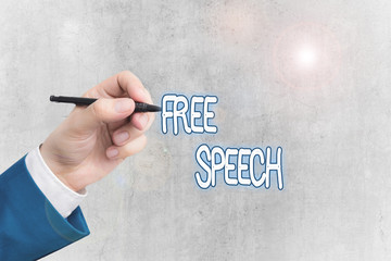 Word writing text Free Speech. Business photo showcasing the right of showing to express their...