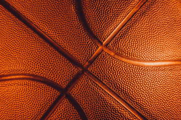 Closeup detail of basketball ball texture background. Gold color Banner Art concept