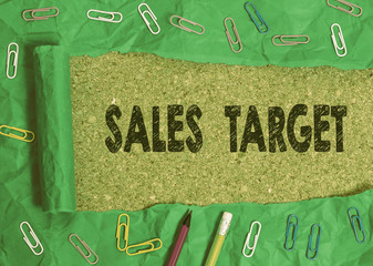 Conceptual hand writing showing Sales Target. Concept meaning specified amount of sales that a...