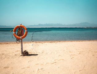 Summer photo of beach and landscape of ocean. 