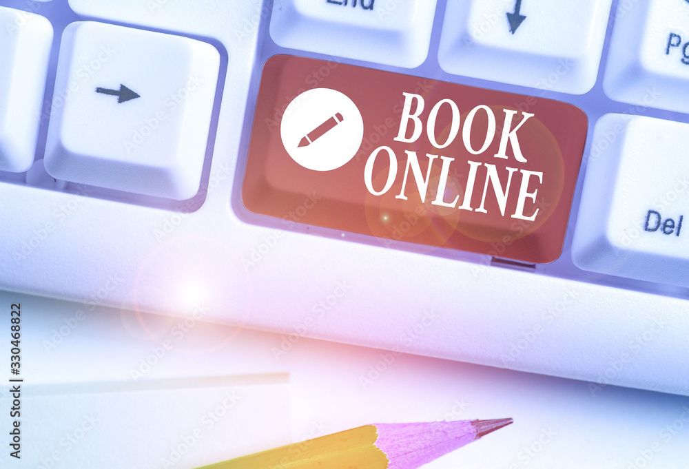 Poster handwriting text writing book online. conceptual photo booklike form that is only available to read 