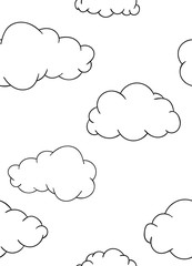 seamless pattern, black and white cute hand drawn cloud doodle, coloring pages