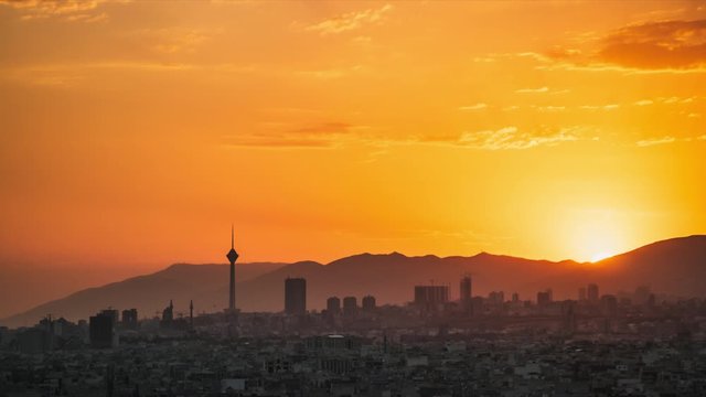4K day to night time-lapse of Tehran-Iran skyline.