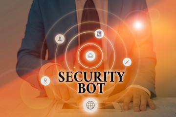 Text sign showing Security Bot. Business photo text software that performs an automated task over...