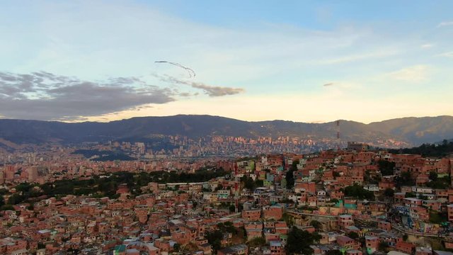 Drone footage of Kite flying over San Javier, Comuna 13, Medellin, Colombia 2/2