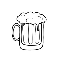 A glass of beer. Cartoon hand drawn outline