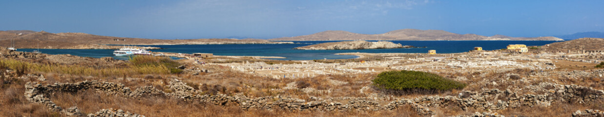 Panoramic view of Delos island in Greece