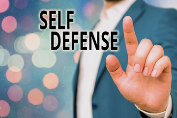 Text sign showing Self Defense. Business photo showcasing the act of defending one s is demonstrating when physically attacked