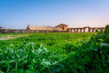 Hippodrome of Roman Ruins of Gerasa, Jerash, Jordan, low angle viewpoint. 