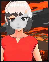 Anime Girl Cartoon Character Japanese Girl with Comic Effect with a smile and Background it's Anime Manga Girl from Japan