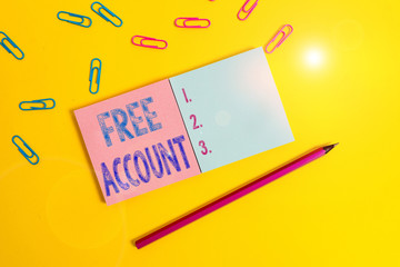 Word writing text Free Account. Business photo showcasing signing up demonstratingal information or...