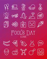 bundle of fools day set icons in red background