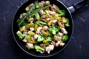Low-fat dinner braised chicken meat with zucchini