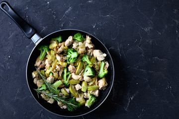 Fitness menu: sauteed chicken meat with vegetables