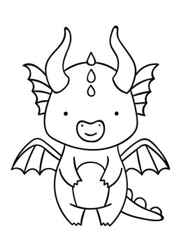 Coloring pages, black and white cute hand drawn dragon doodles