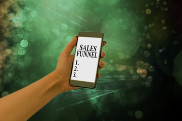 Text sign showing Sales Funnel. Business photo text process through which a company ells its...
