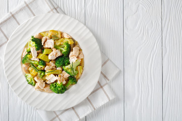 Easy chicken with green vegetables view from above