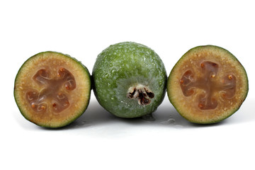 Wet feijoa fruits with halves