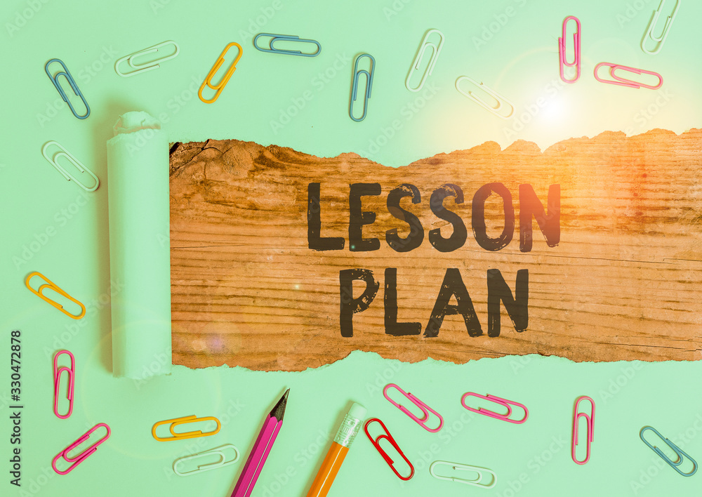 Poster writing note showing lesson plan. business concept for a teacher s is detailed description of the co
