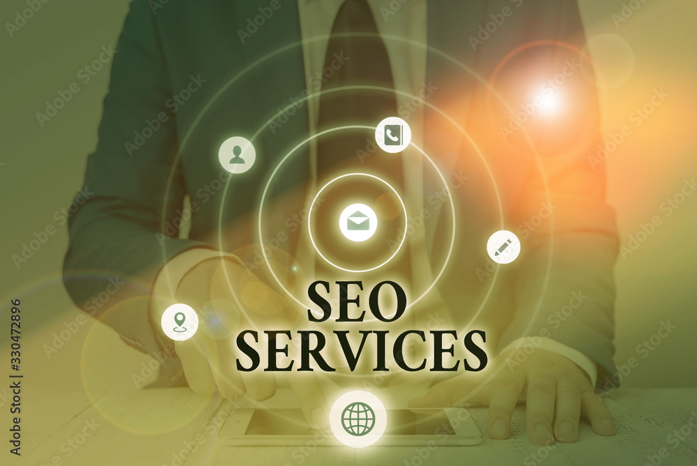 Poster text sign showing seo services. business photo text suite of techniques and procedures to surge webs