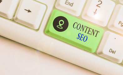 Conceptual hand writing showing Content Seo. Concept meaning creating webpage content to rank high...