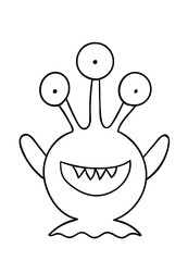 Coloring pages, black and white cute hand drawn monster amorphous doodles