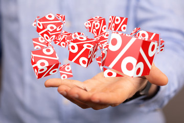 using white and red sales flying icons 3D rendering