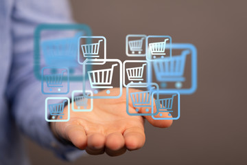 Shopping cart on digital tablet. Shopping online concept..