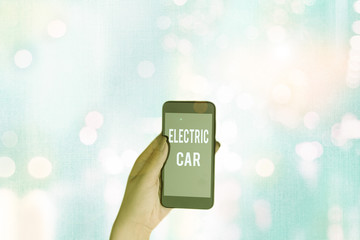 Text sign showing Electric Car. Business photo showcasing an automobile that is propelled by one or...