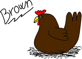 drawing brown hen sitting on straw
