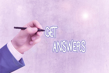 Word writing text Get Answers. Business photo showcasing to get a reply or something when asks a...