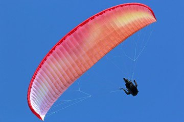 Paraglider flying wing in a blue sky	